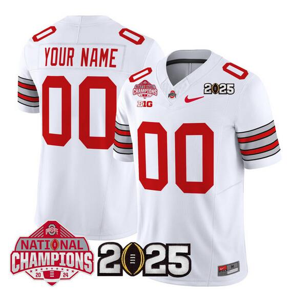 Men's Ohio State Buckeyes Active Player Custom White 2025 CFP Final With National Champions Patch F.U.S.E. Vapor Limited Stitched Football Jersey Men's Ohio State Buckeyes Active Player Custom White 2025 CFP Final With National Champions Patch F.U.S.E. Vapor Limited Stitched Football Jersey